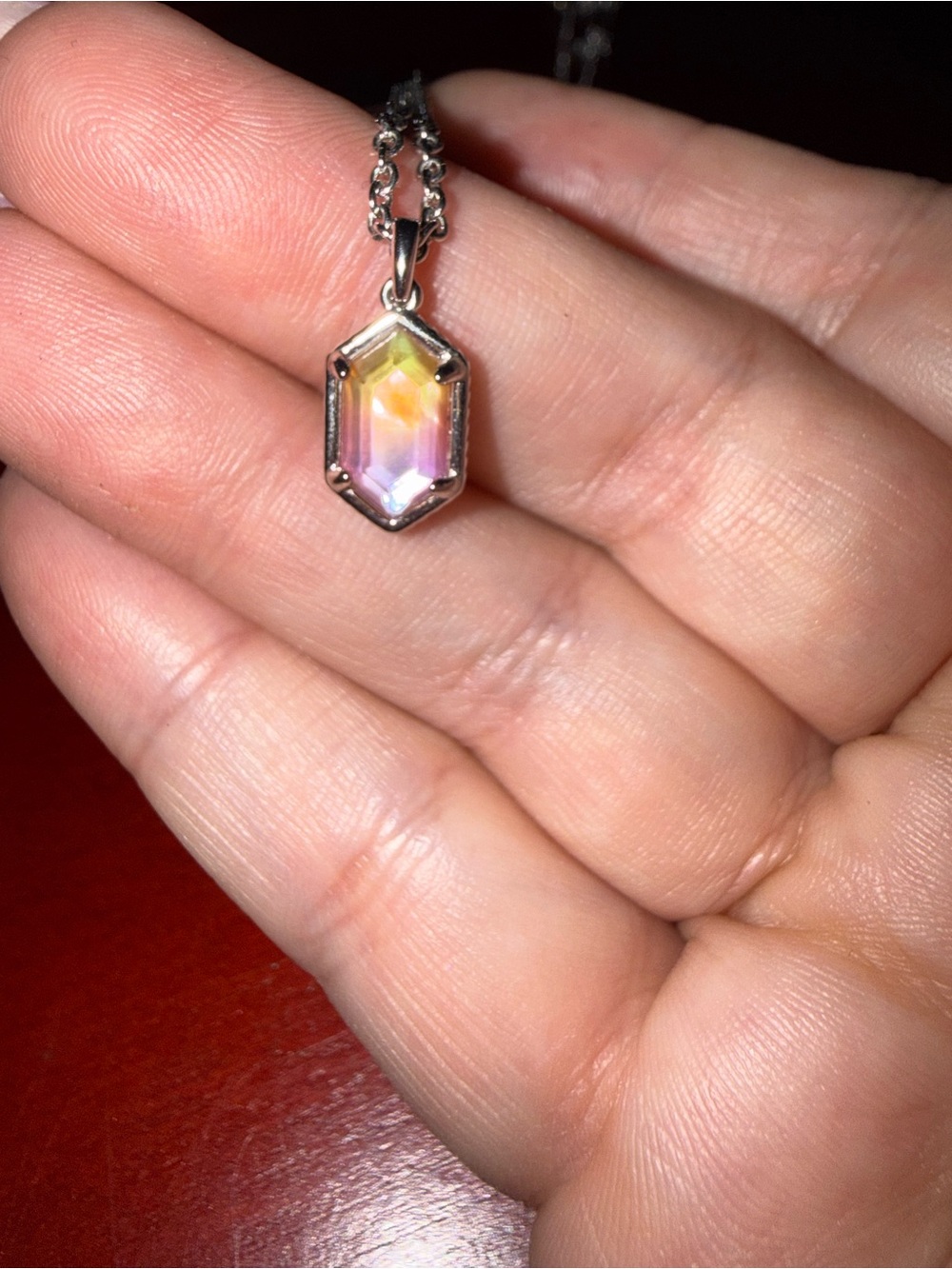 Kendra Scott Iridescent Hexagon Pendant Necklace - Pink Yellow Purple